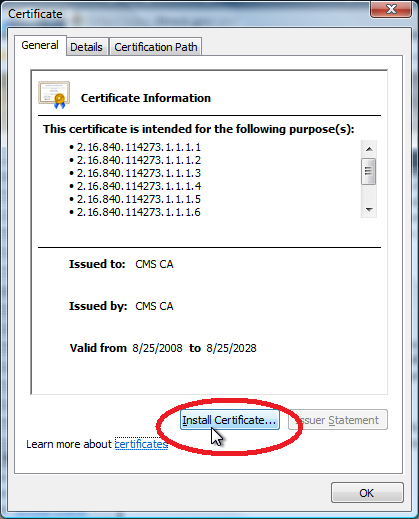 Click Install Certificate