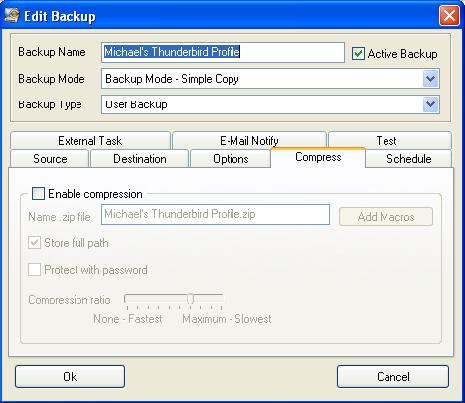 If you are backing up large files (like your music library), you may want to compress the backup. To do this, click the “Compress” tab