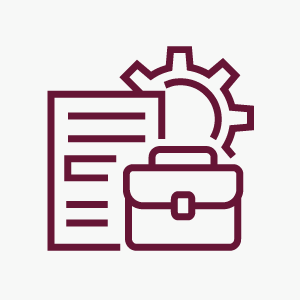 Illustration of a settings cog wheel, briefcase, and a form