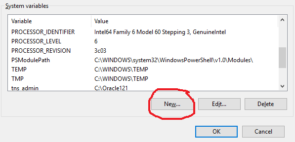 Screenshot of the "New" button