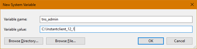Screenshot of New System Variable window