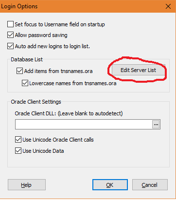 Screenshot of Edit Server List button