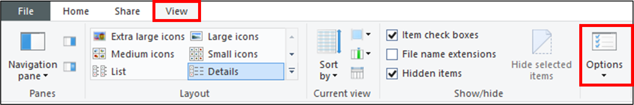 Screenshot of Options icon on menu bar