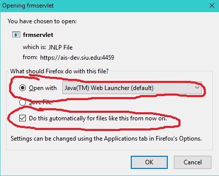 Screenshot of Java app open window