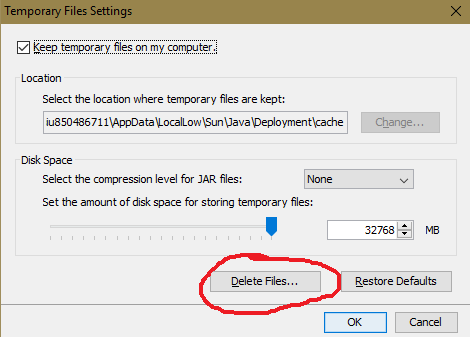 Screenshot of Temporary Files Settings