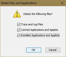 Screenshot of Delete files confirmation screen