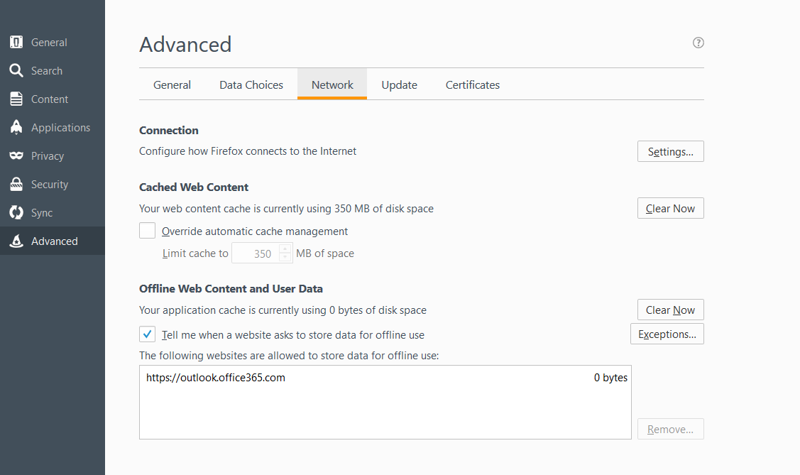 Screenshot of Advanced Network settings