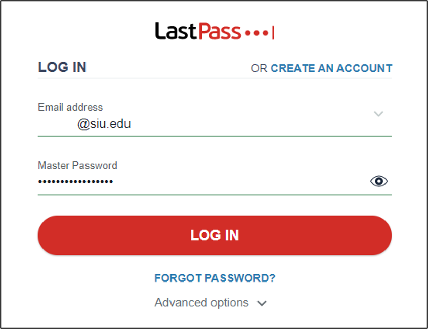 Screenshot of LastPass login window