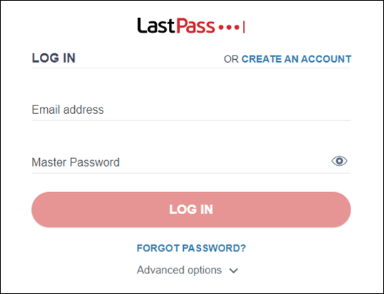 Screenshot of LastPass login window