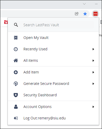 Screenshot of LastPass browser extension