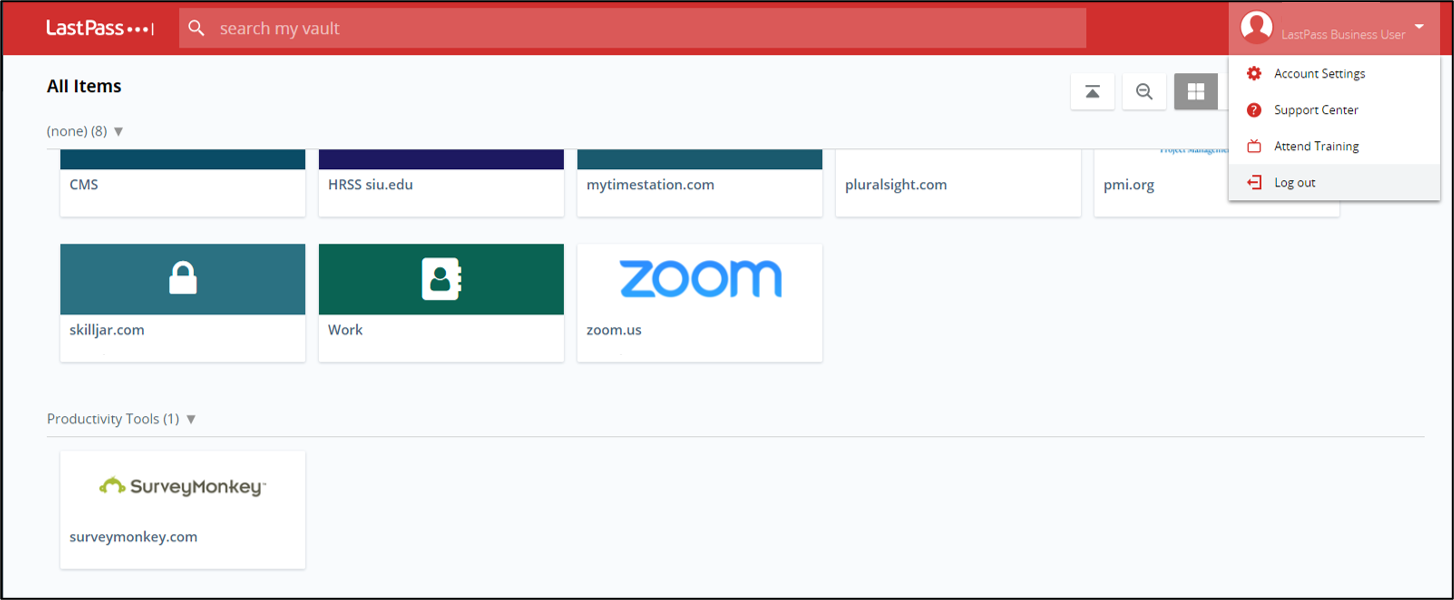 Screenshot of logout button