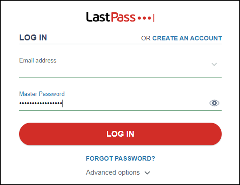 Screenshot of LastPass login screen