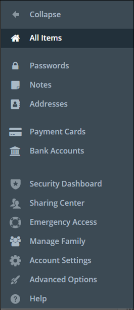 Screenshot of Lastpass Menu bar options