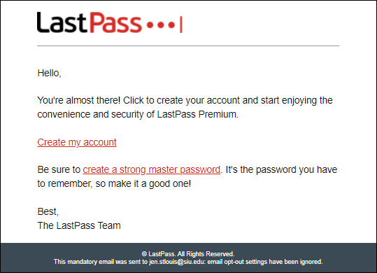 Screenshot of lastpass activation email