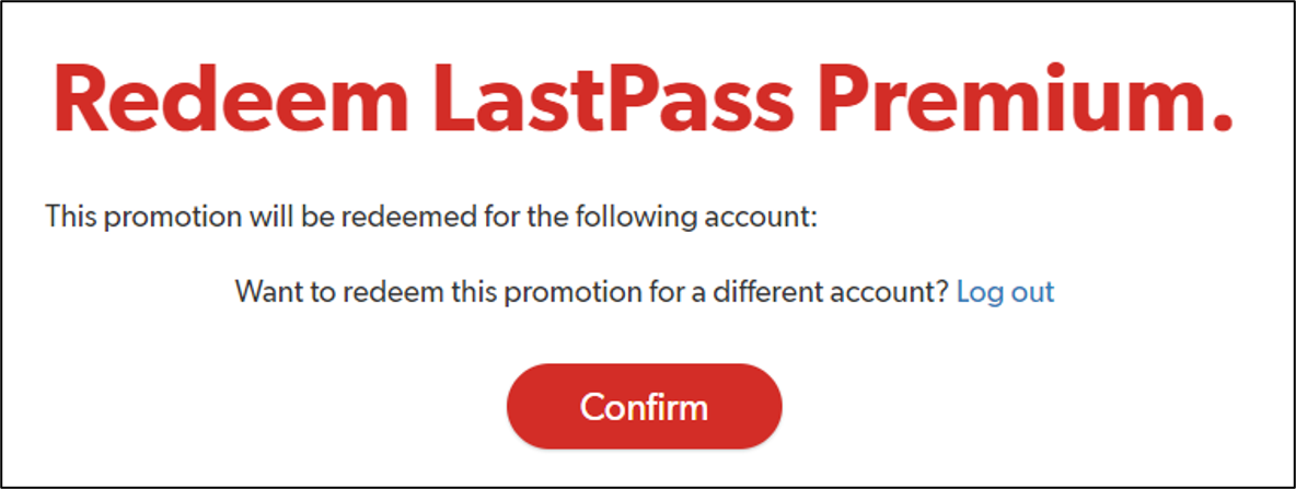 Lastpass "Redeem Premium" screen