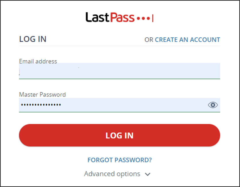 Screenshot of LastPass login window