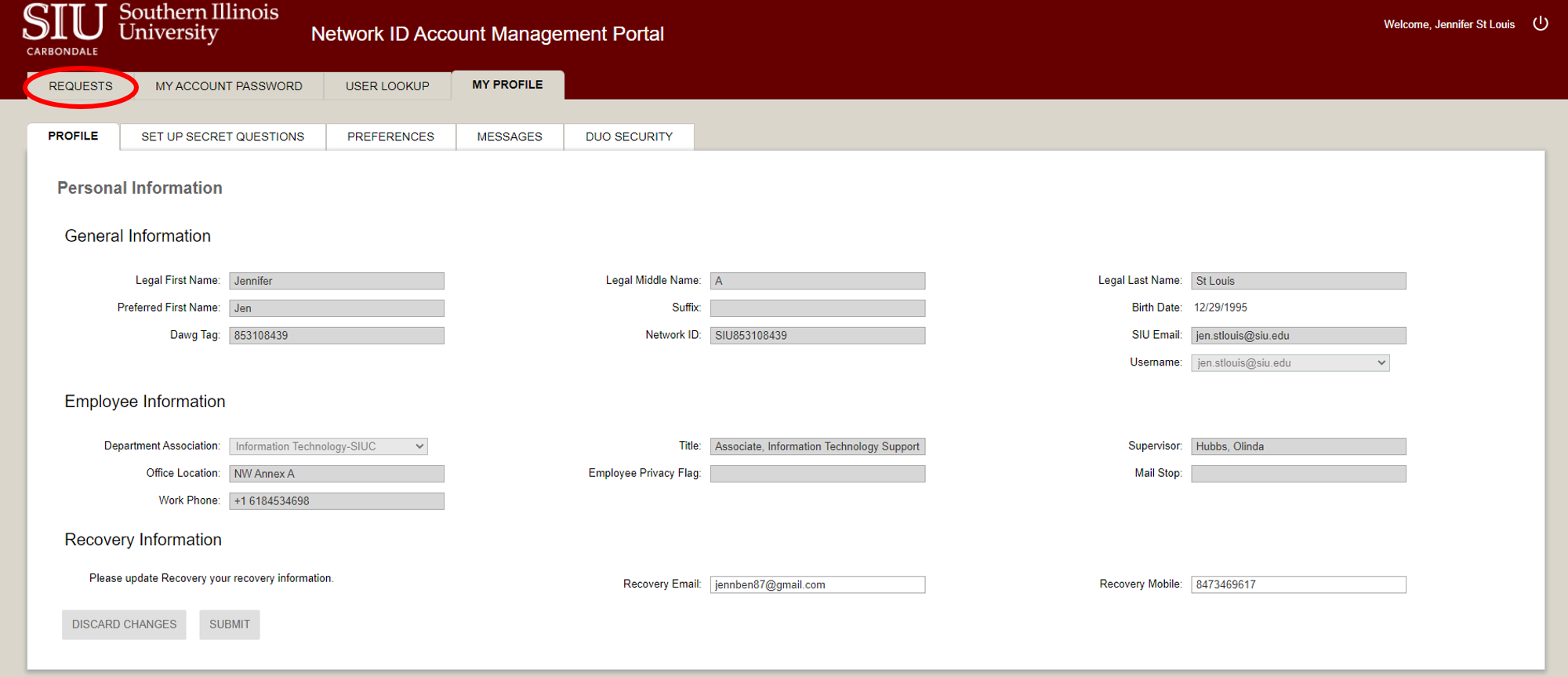 Request Tab