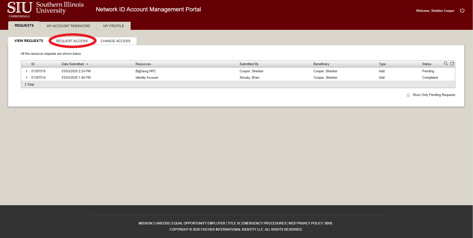 Request Access tab