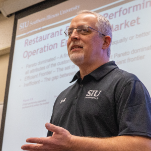 An SIU professor teaching his class