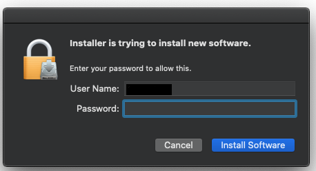 Screenshot of installer login screen