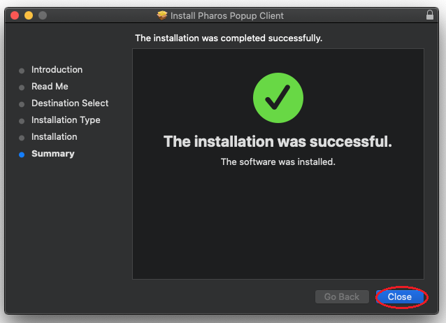 Screenshot of Install Successful window.