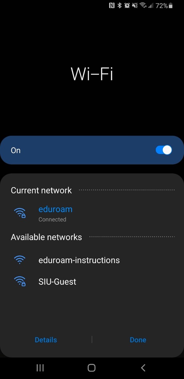 Screenshot of wifi menu on mobile device