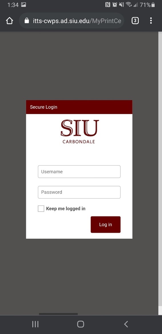 Screenshot of SIU login screen