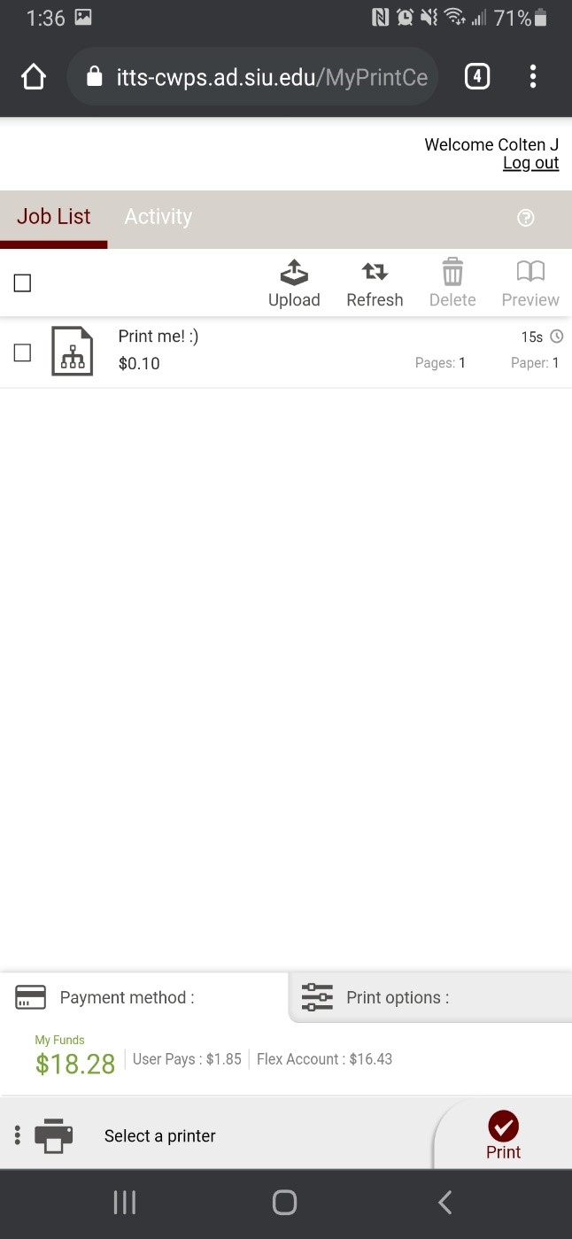 Screenshot of print job list window