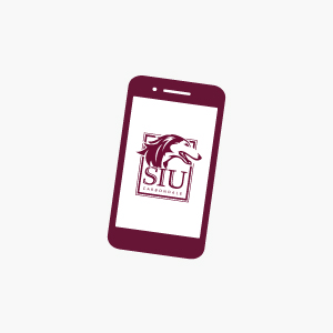 Cellphone icon with the SIUC logo in the middle of the phone screen