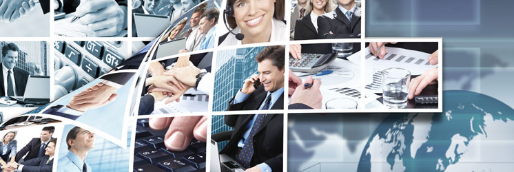 multiple images of business people at work