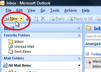 Click New to start a new e-mail