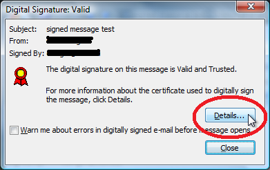 Click on Details… if you would like more information about the signature