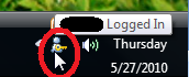 When logged in, there is an icon of a person holding a key and no red X.