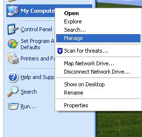 right-click “My Computer” and select “Manage.”