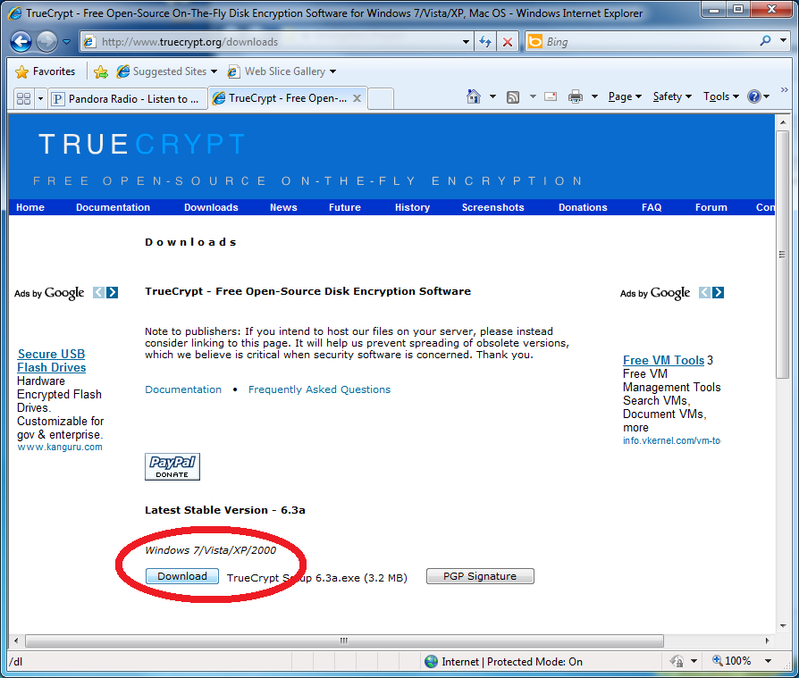 Go to http://www.truecrypt.org/downloads and click Download.