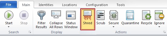 where to find shred button on the main ribbon