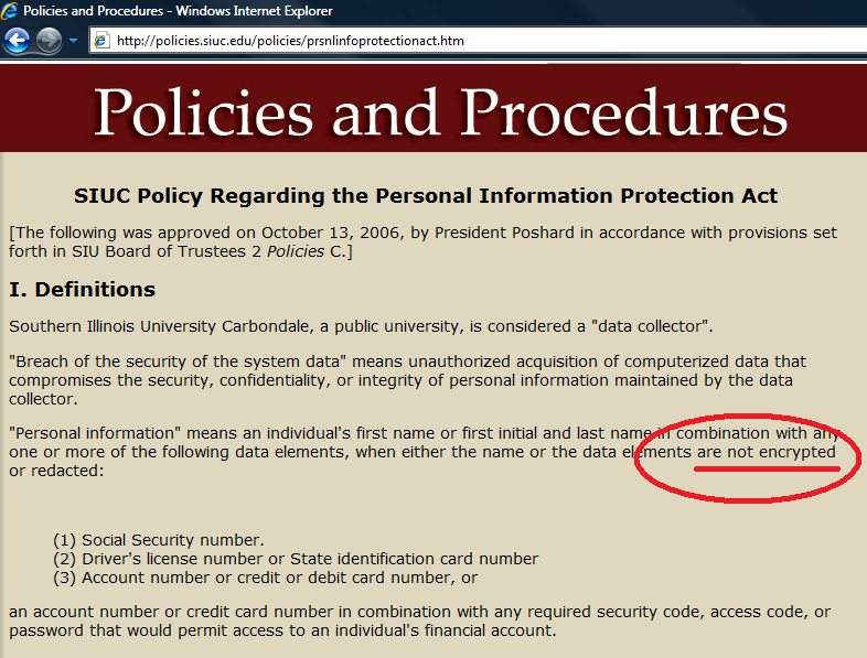 shows part of the policy on PIPA. Notice that encryption mitigates a security breach.