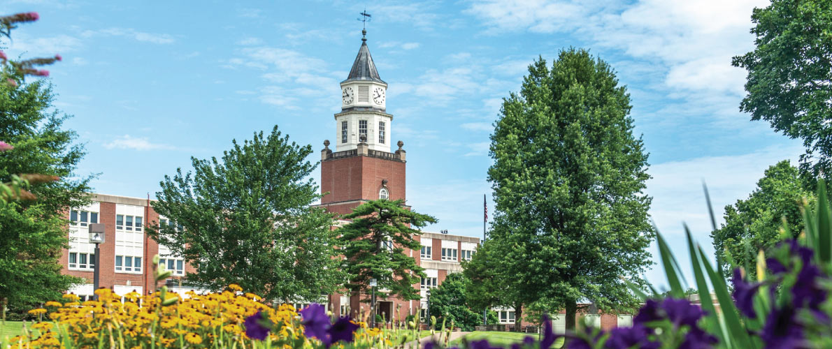 A picture of the SIU Clock Tower during spring
